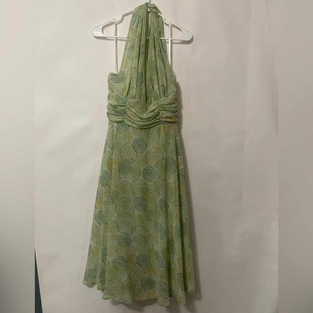 Dressbarn VTG  Sz 14  Green Halter Neck Babydoll V Neck Midi Dress Y2K Fairycore